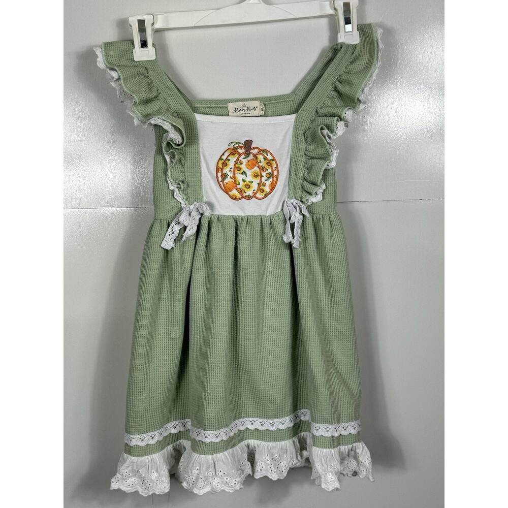 Marie Nicole Girls Green Waffle Knit Pumpkin Dress Size XL